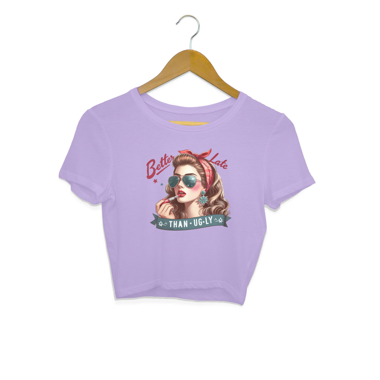 Better Late Than Ugly Crop Top Iris Lavender Printrove