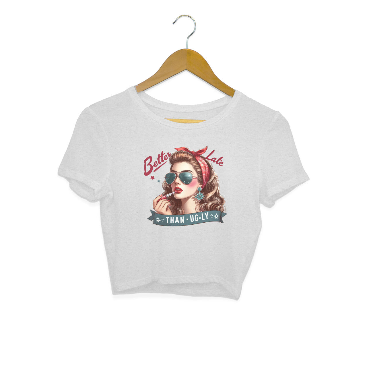 Better Late Than Ugly Crop Top Melange Grey Printrove