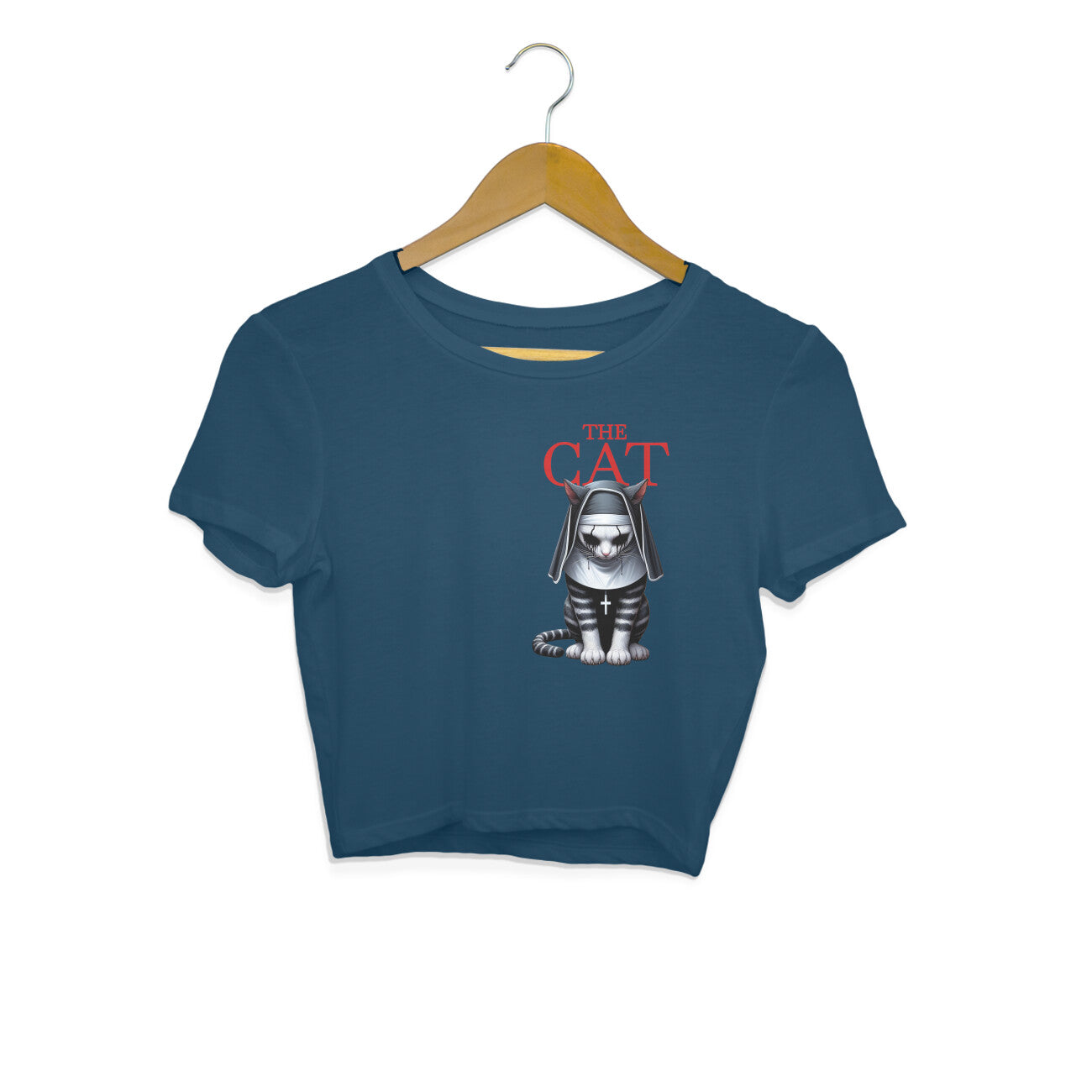 The Nun Cat Crop Top Navy Blue Printrove