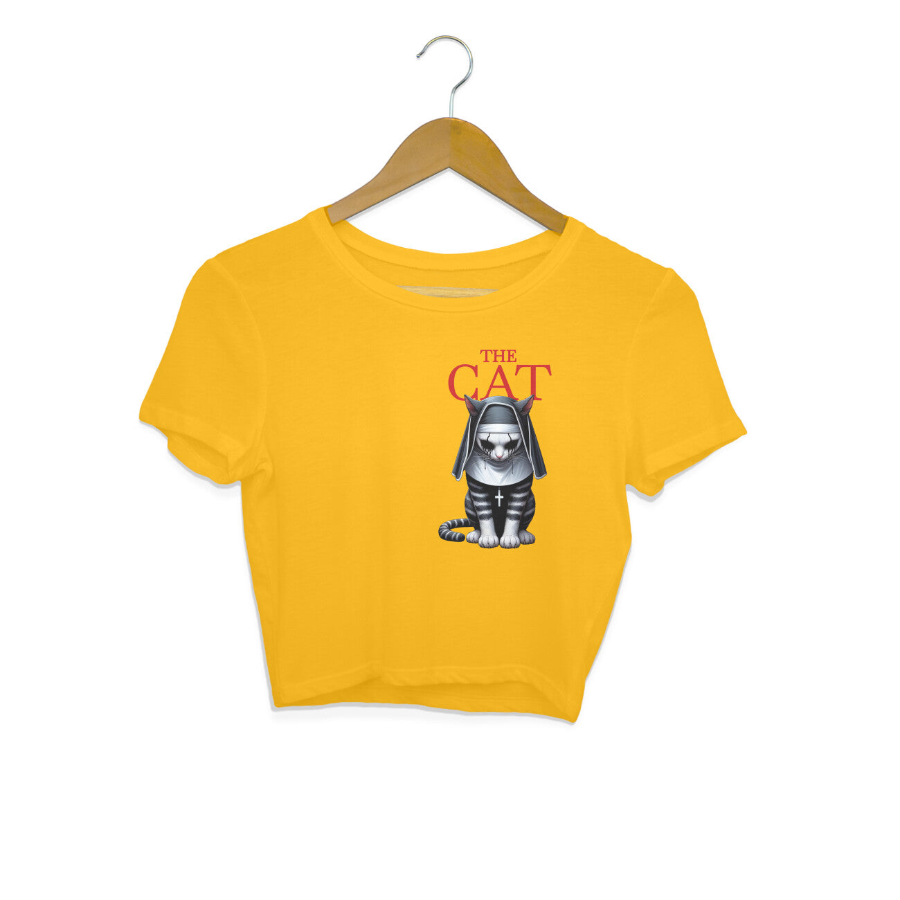 The Nun Cat Crop Top Golden Yellow Printrove