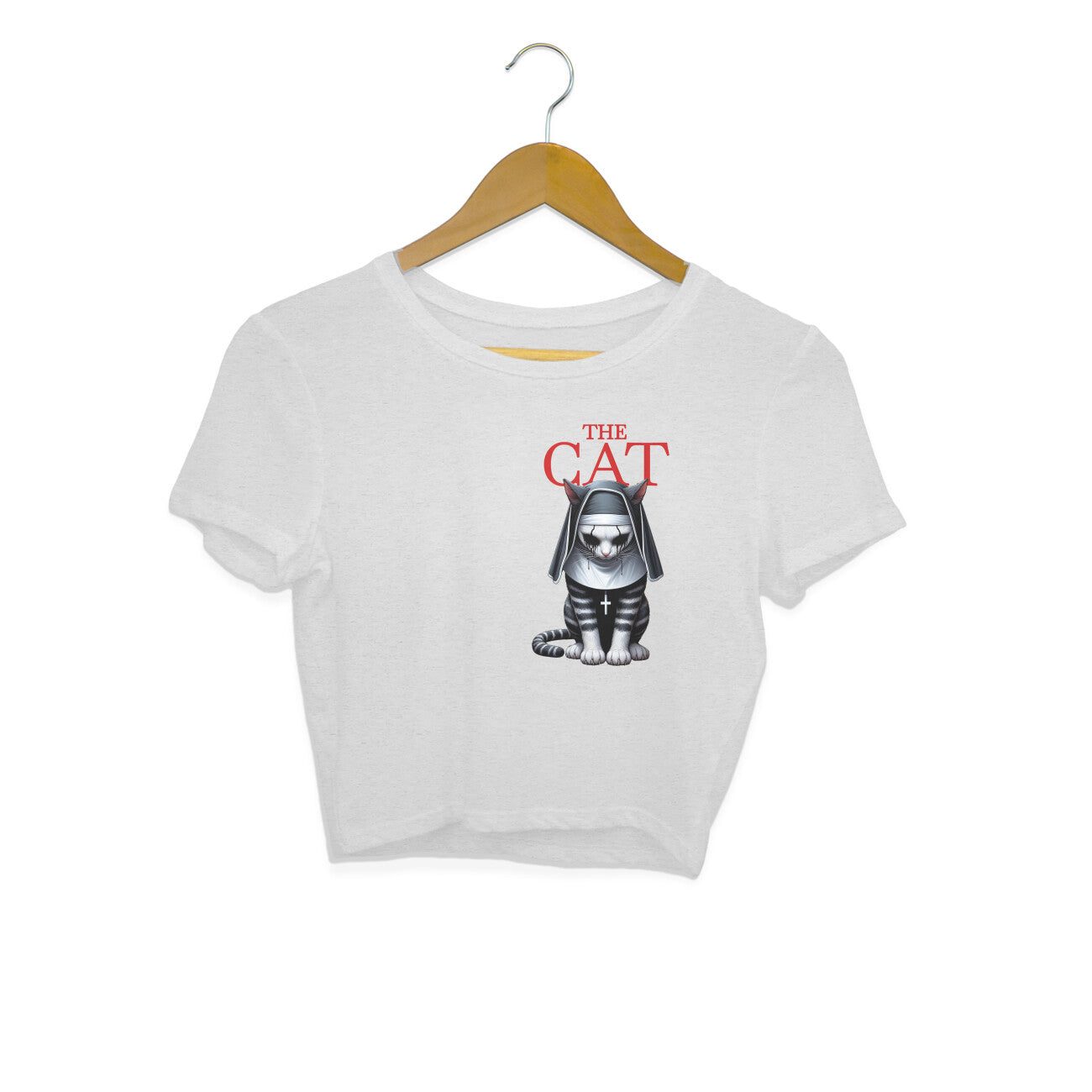 The Nun Cat Crop Top Melange Grey Printrove