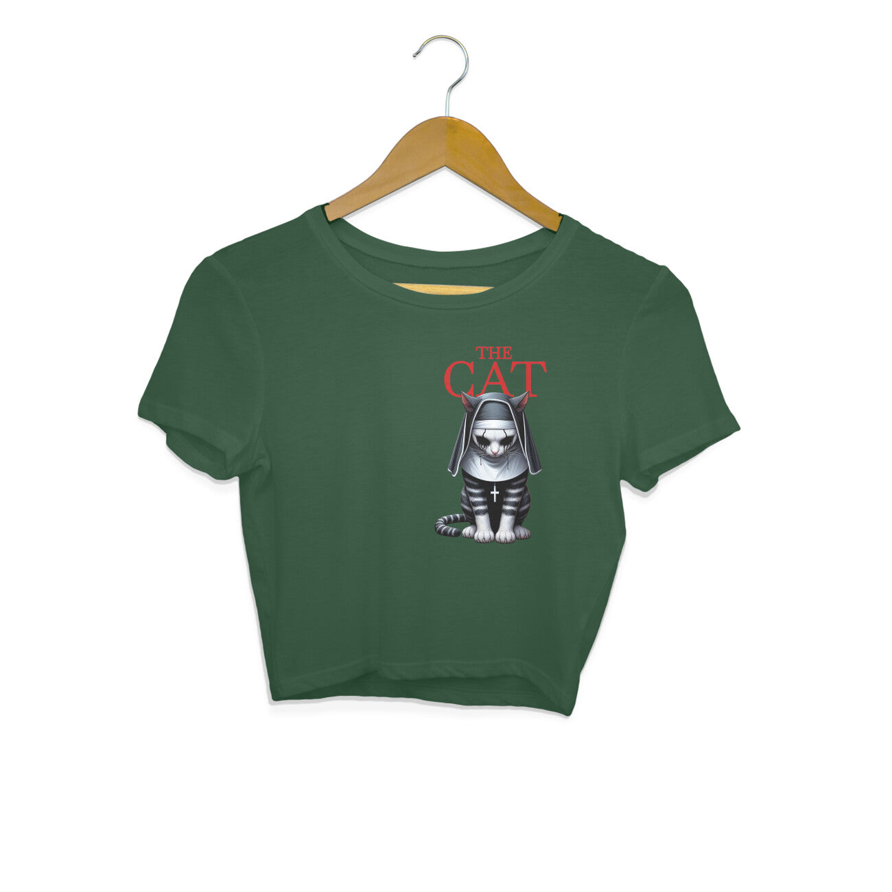 The Nun Cat Crop Top Olive Green Printrove