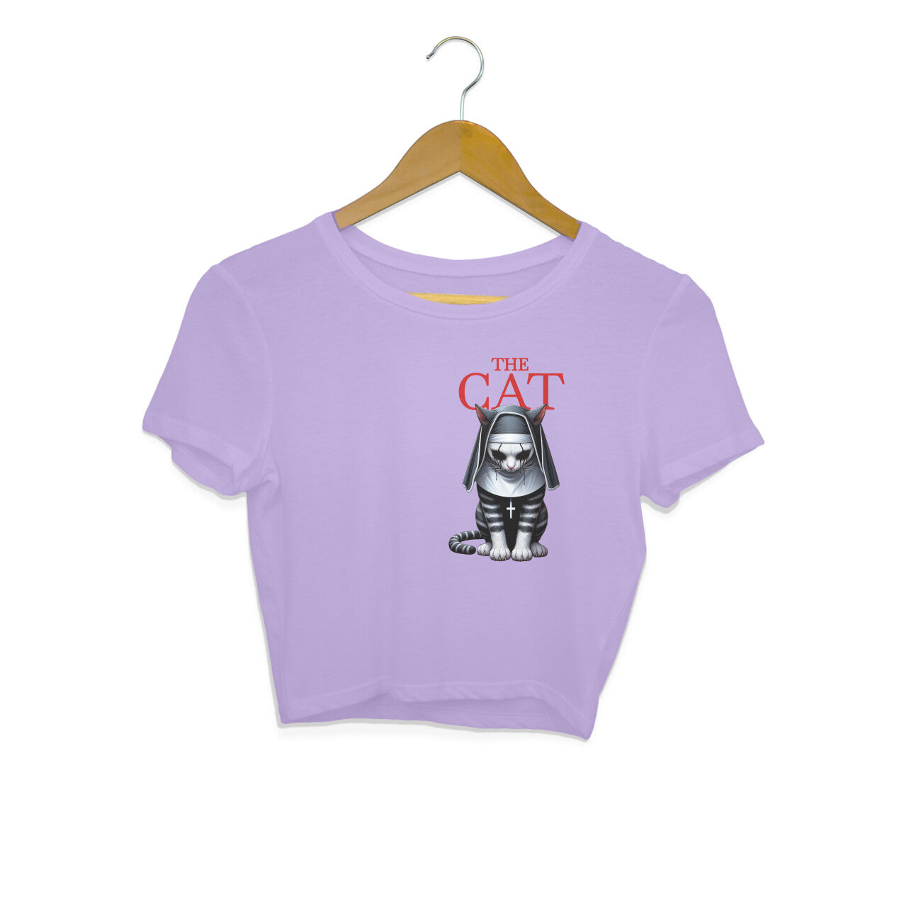 The Nun Cat Crop Top Iris Lavender Printrove