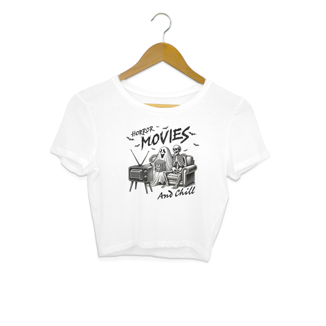 Horror Movies & Chill Crop Top White Printrove