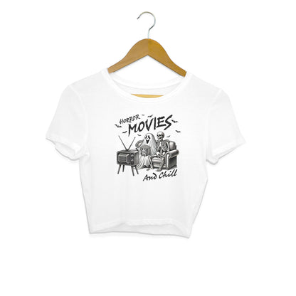 Horror Movies & Chill Crop Top White Printrove