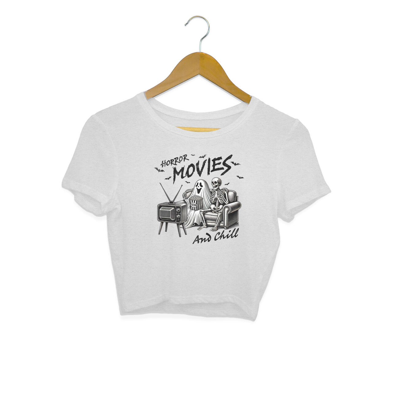 Horror Movies & Chill Crop Top Melange Grey Printrove
