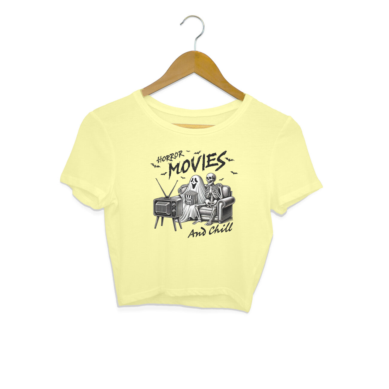 Horror Movies & Chill Crop Top Butter Yellow Printrove