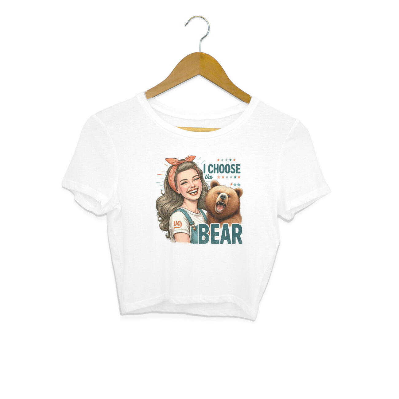 I Choose The Bear Crop Top White Printrove