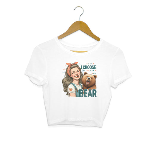 I Choose The Bear Crop Top White Printrove