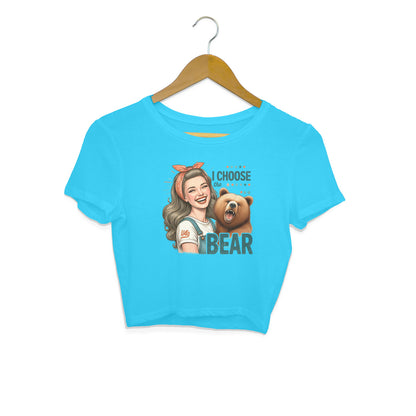 I Choose The Bear Crop Top Sky Blue Printrove
