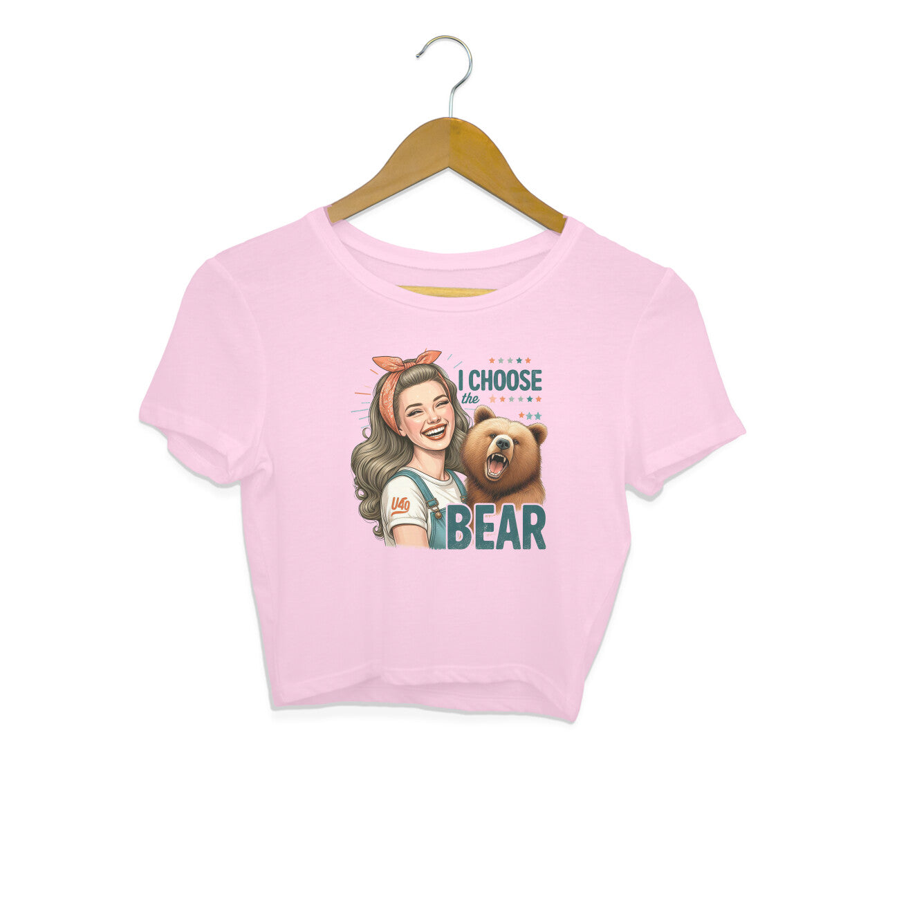 I Choose The Bear Crop Top Light Pink Printrove
