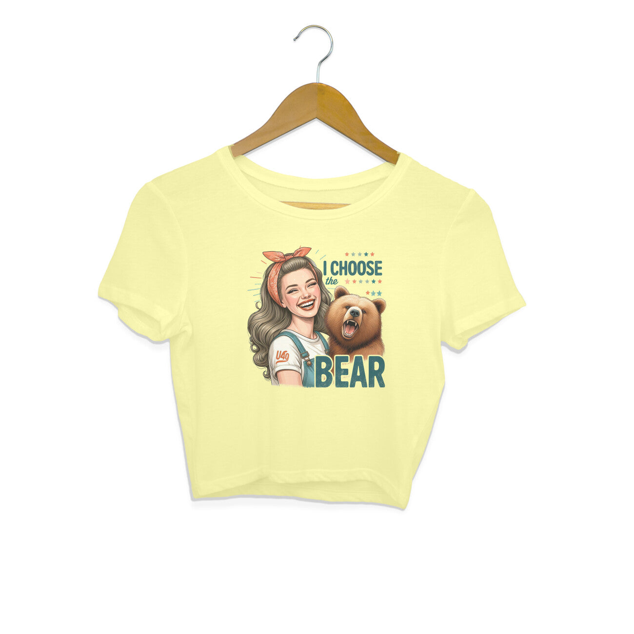 I Choose The Bear Crop Top Butter Yellow Printrove