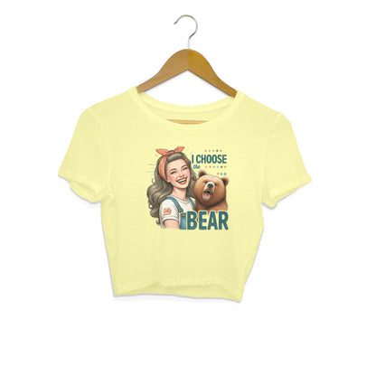 I Choose The Bear Crop Top Butter Yellow Printrove