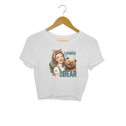 I Choose The Bear Crop Top Melange Grey Printrove