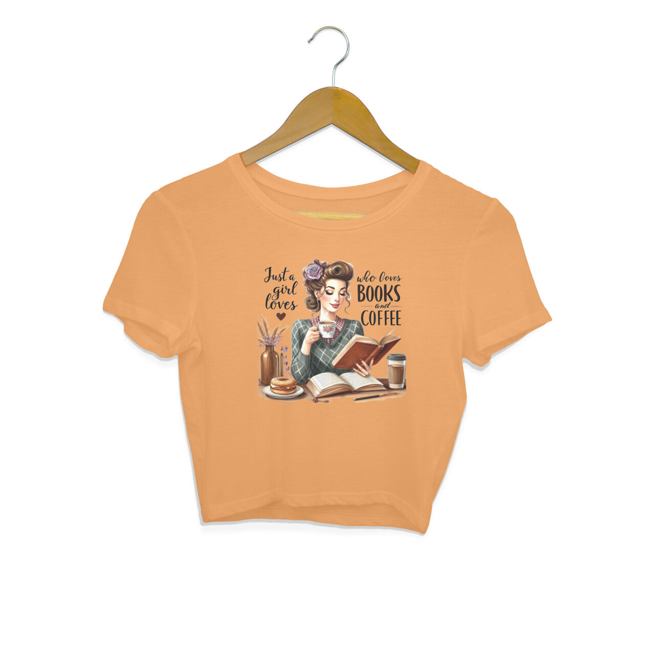 Books & Coffee Crop Top Mustard Yellow Printrove