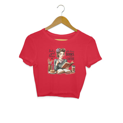Books & Coffee Crop Top Red Printrove