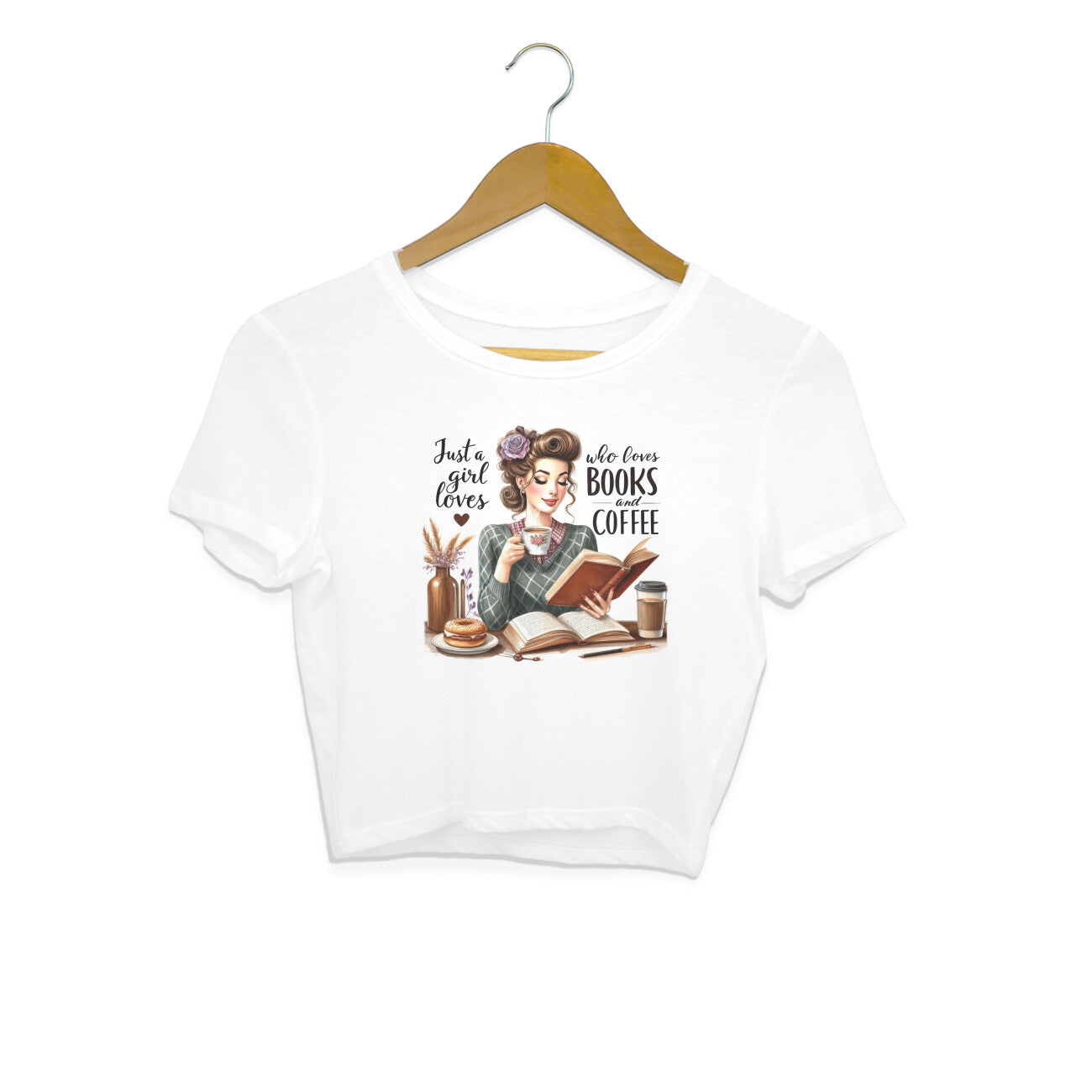 Books & Coffee Crop Top White Printrove