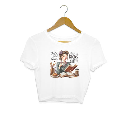 Books & Coffee Crop Top White Printrove