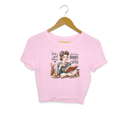 Books & Coffee Crop Top Light Pink Printrove