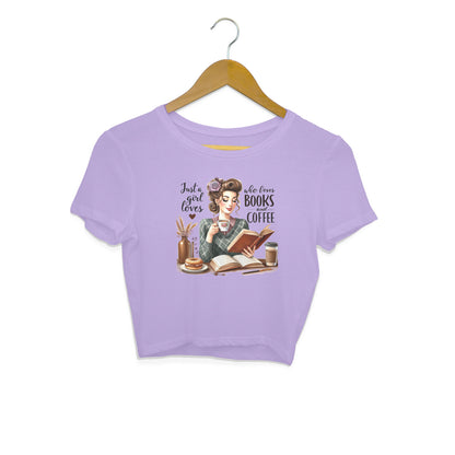 Books & Coffee Crop Top Iris Lavender Printrove