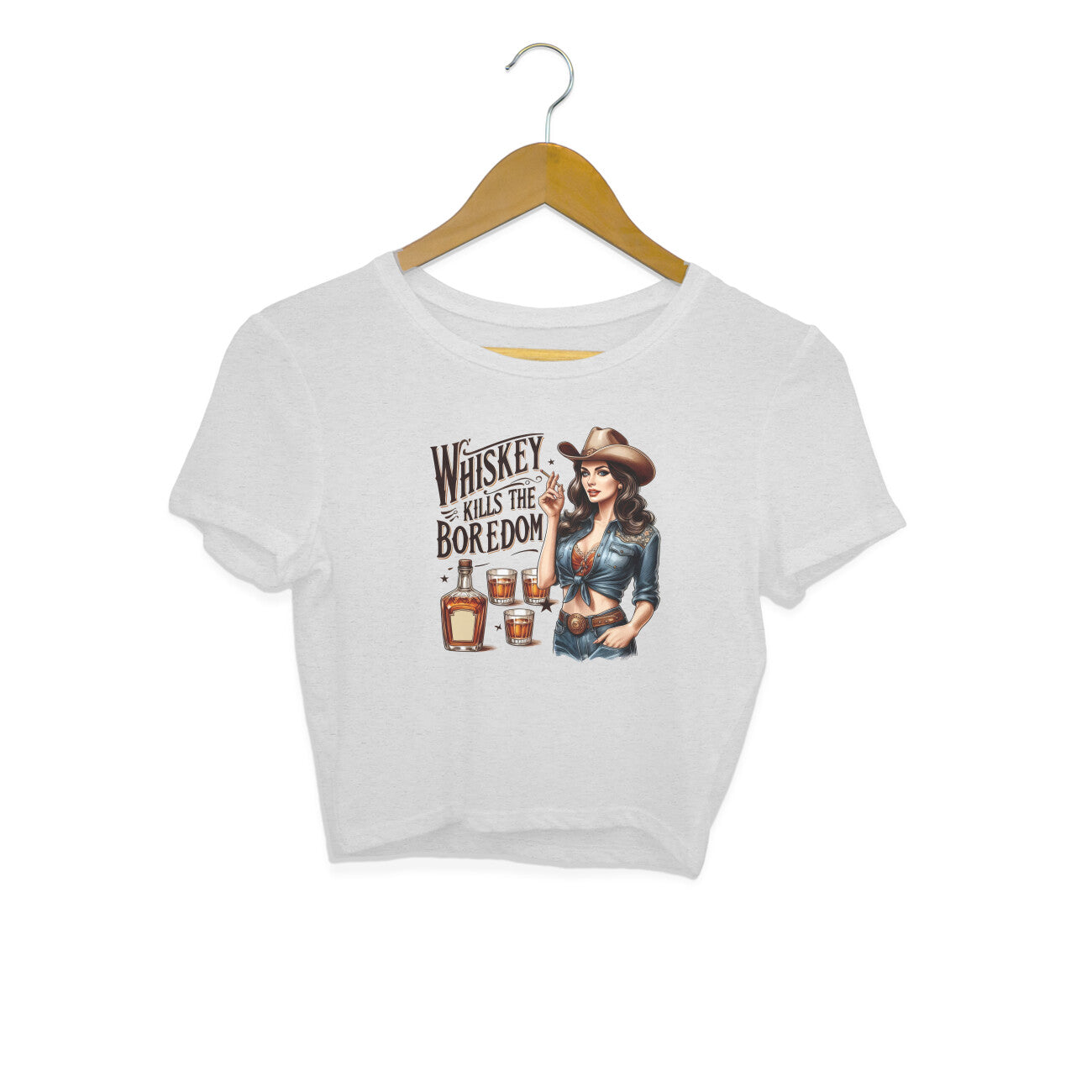 Whiskey Kills The Boredom Crop Top Melange Grey Printrove