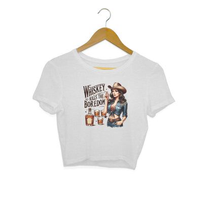 Whiskey Kills The Boredom Crop Top Melange Grey Printrove