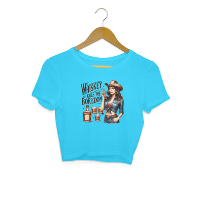 Whiskey Kills The Boredom Crop Top Sky Blue Printrove