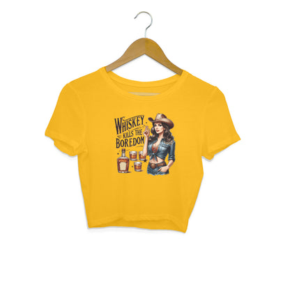 Whiskey Kills The Boredom Crop Top Golden Yellow Printrove