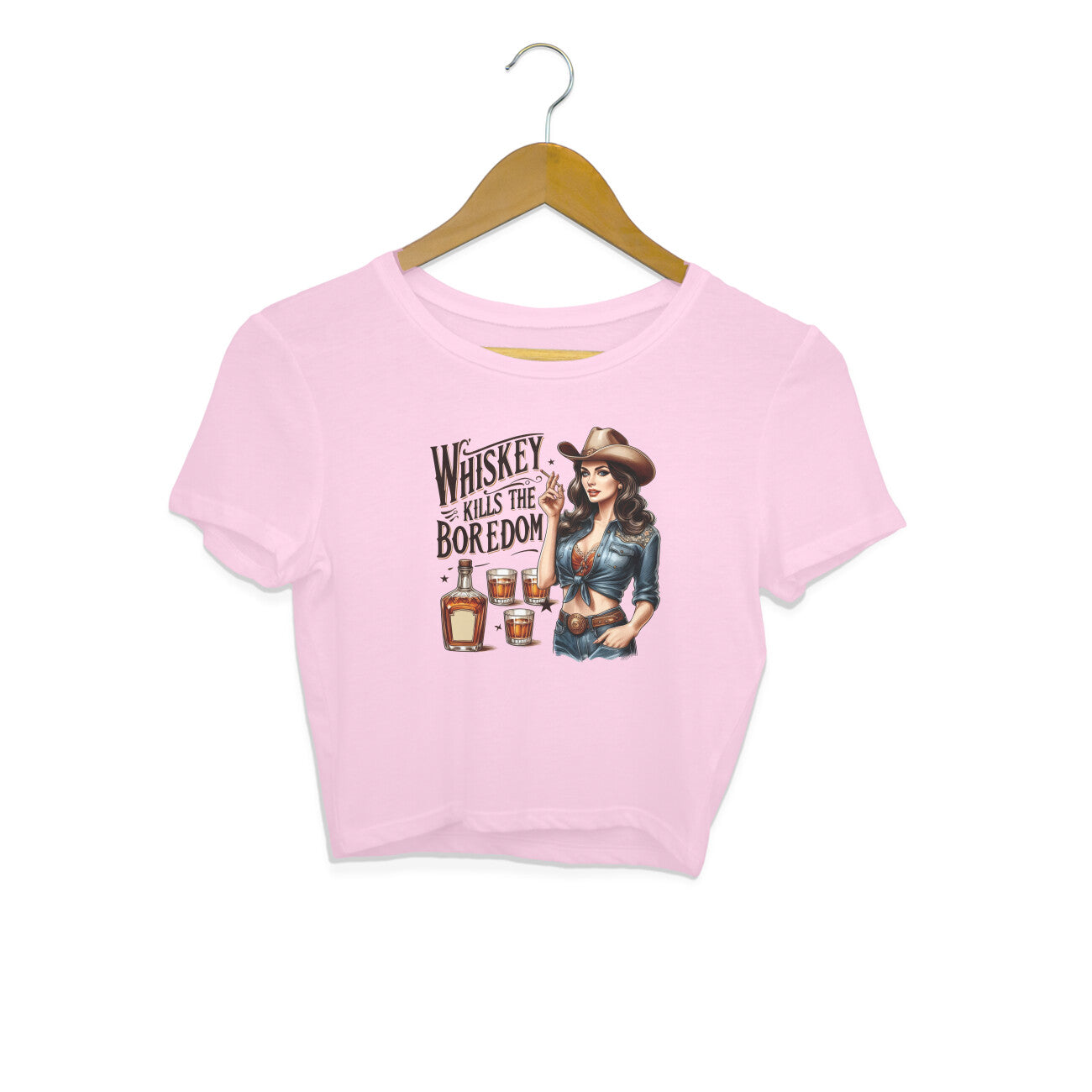 Whiskey Kills The Boredom Crop Top Light Pink Printrove