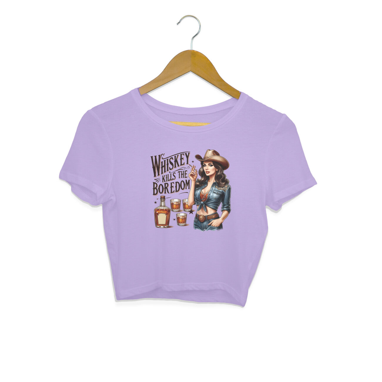 Whiskey Kills The Boredom Crop Top Iris Lavender Printrove