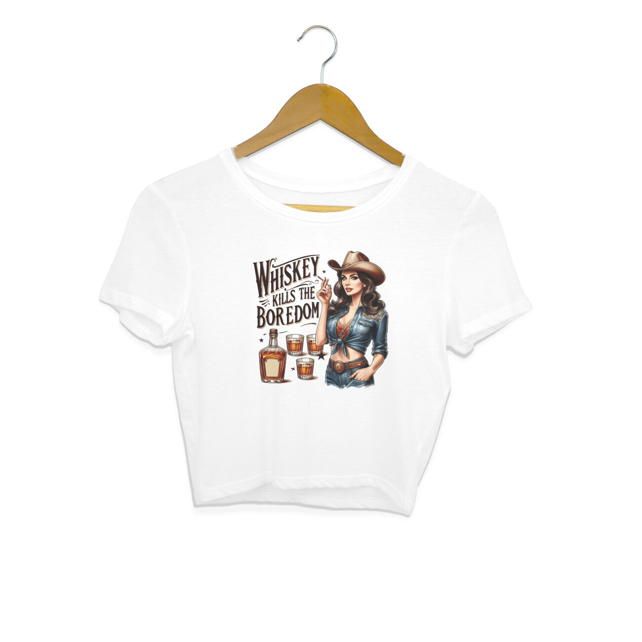 Whiskey Kills The Boredom Crop Top White Printrove