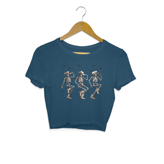 Cowboy Skeletons Crop Top Navy Blue Printrove