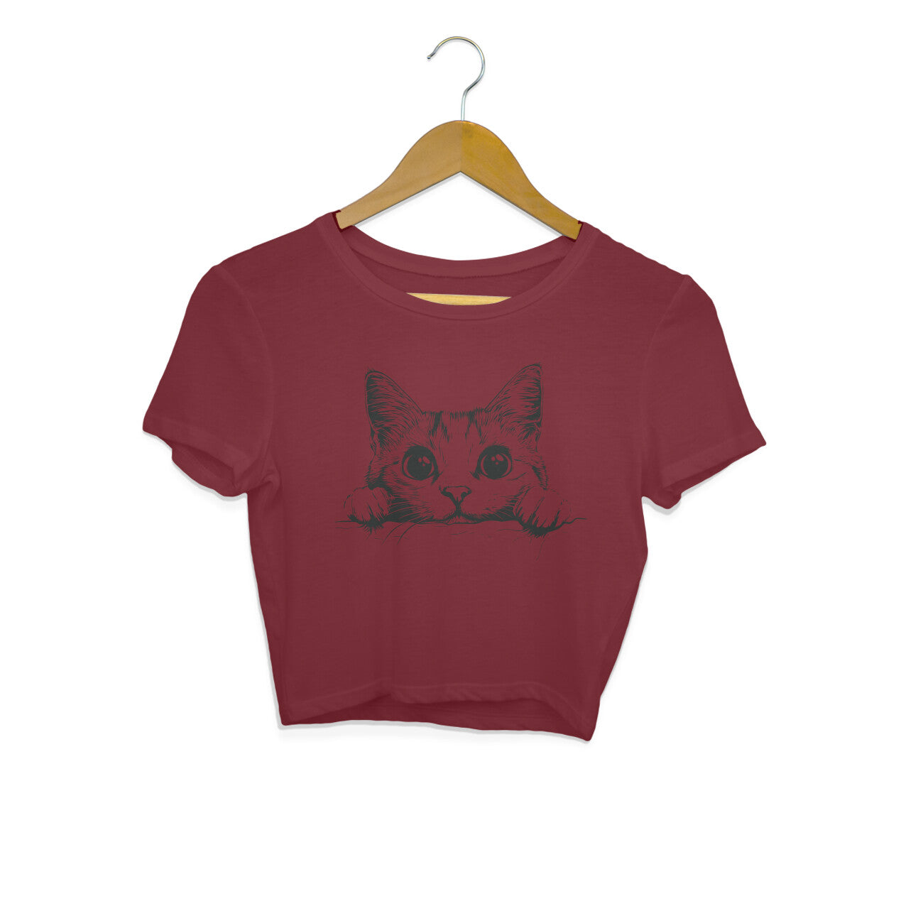 Cute Cat Crop Top Maroon Printrove