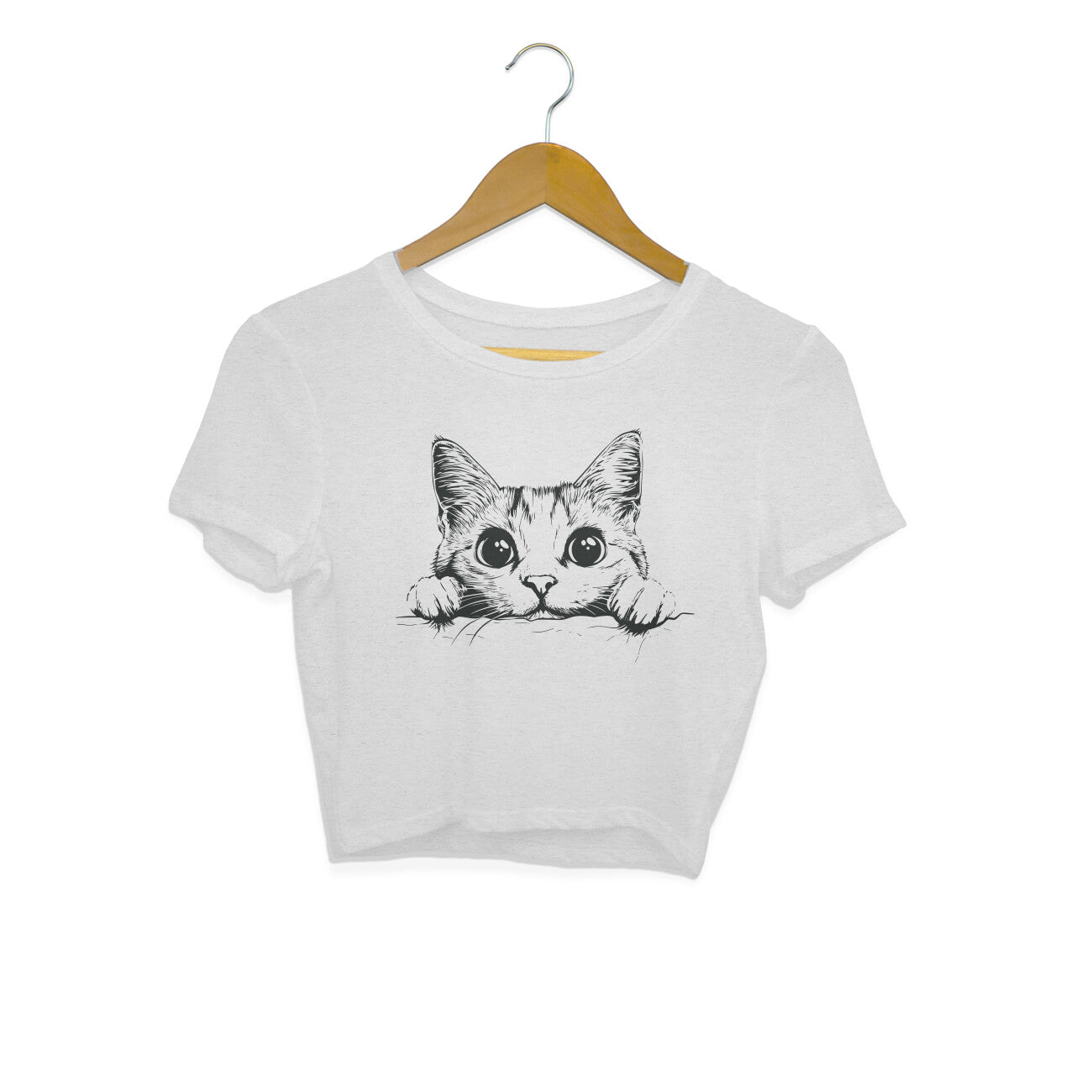 Cute Cat Crop Top Melange Grey Printrove