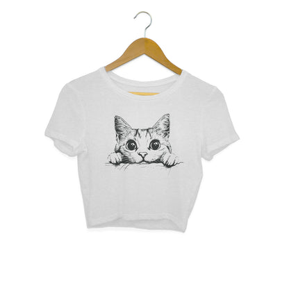 Cute Cat Crop Top Melange Grey Printrove