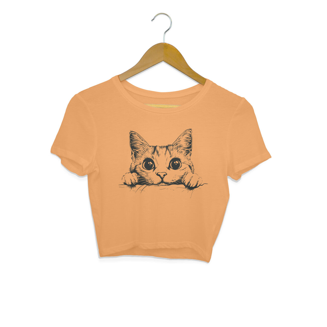 Cute Cat Crop Top Mustard Yellow Printrove