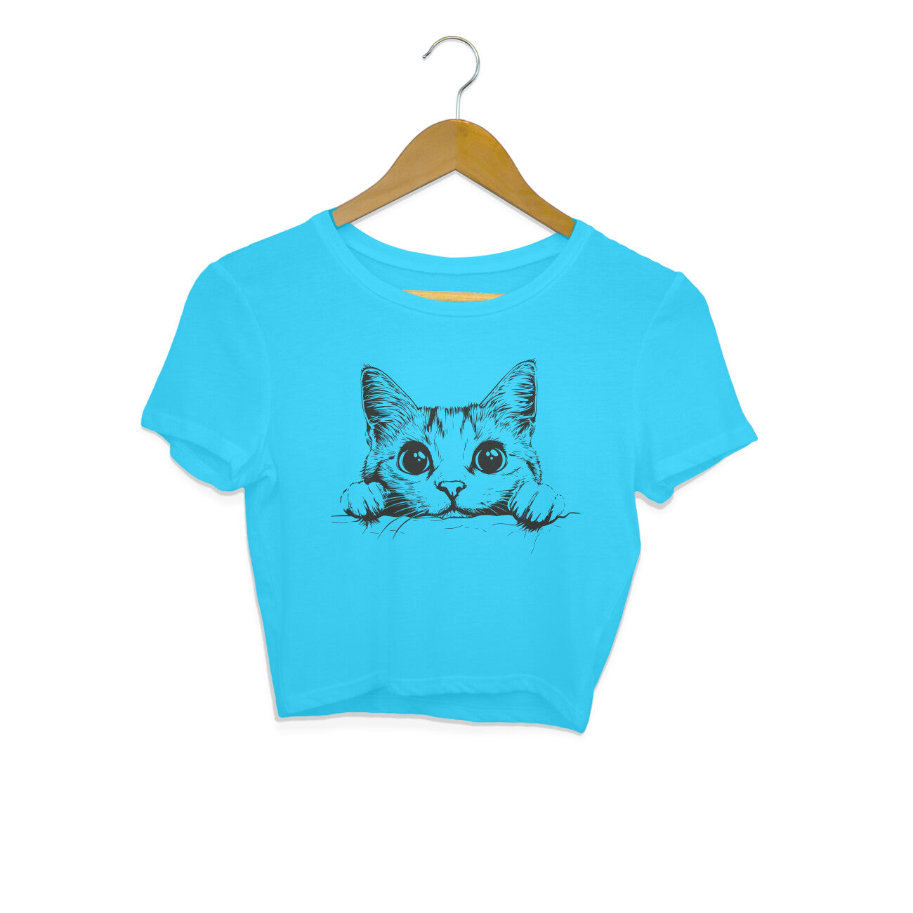 Cute Cat Crop Top Sky Blue Printrove