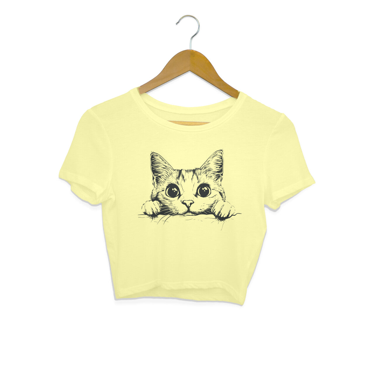 Cute Cat Crop Top Butter Yellow Printrove