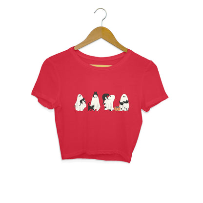 Halloween Cat Ghost Crop Top Red Printrove