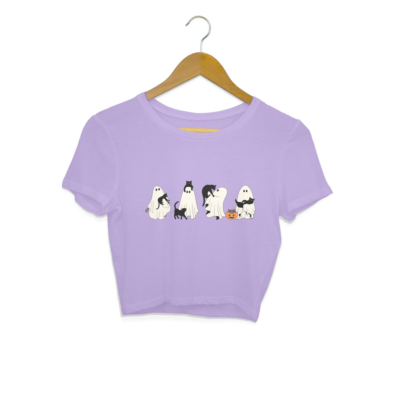 Halloween Cat Ghost Crop Top Iris Lavender Printrove