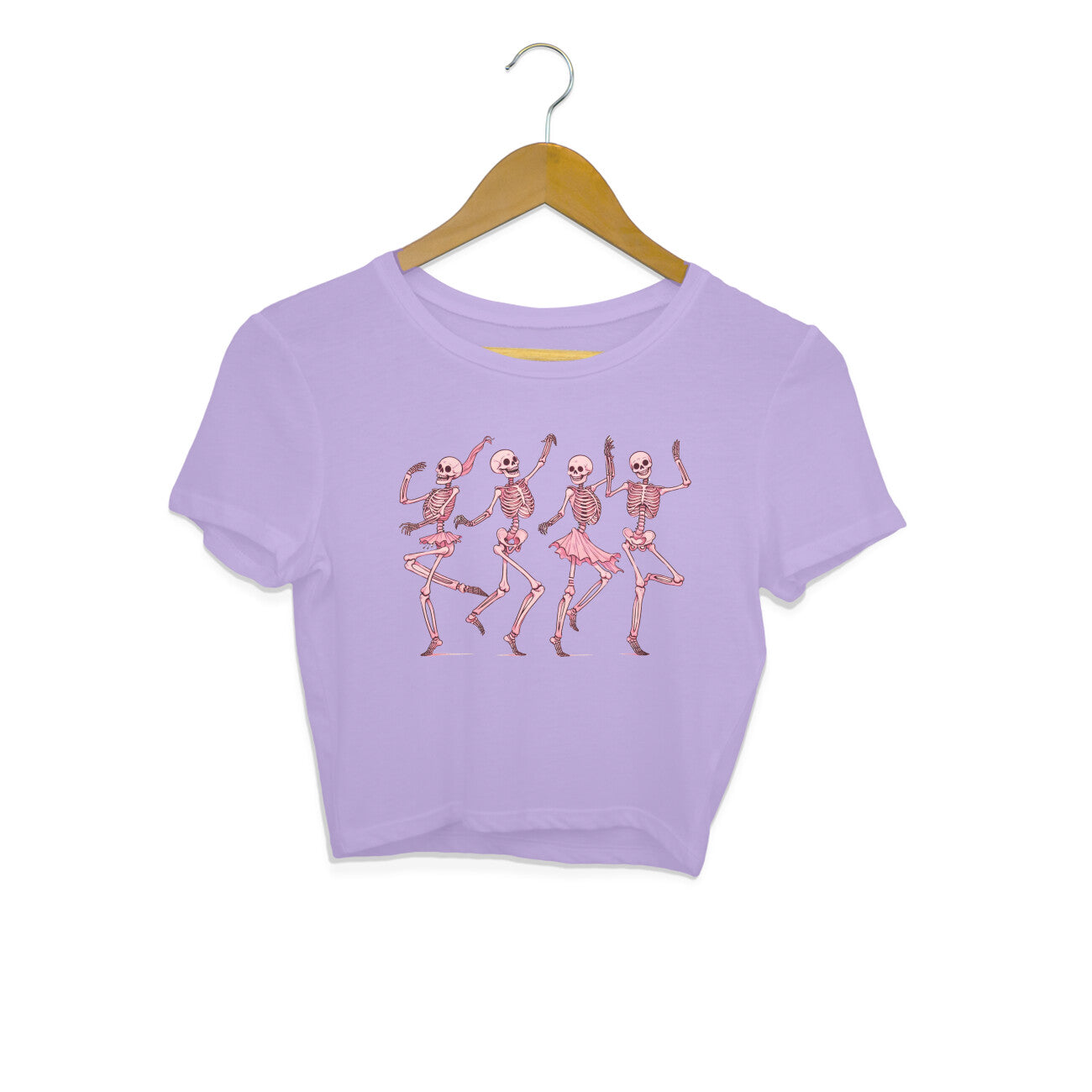 Pink Dancing Skeletons Crop Top Iris Lavender Printrove
