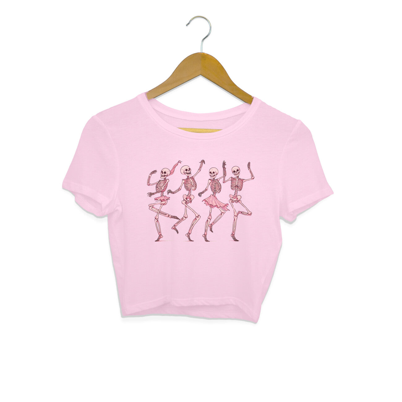 Pink Dancing Skeletons Crop Top Light Pink Printrove