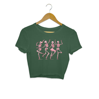 Pink Dancing Skeletons Crop Top Olive Green Printrove