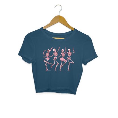 Pink Dancing Skeletons Crop Top Navy Blue Printrove