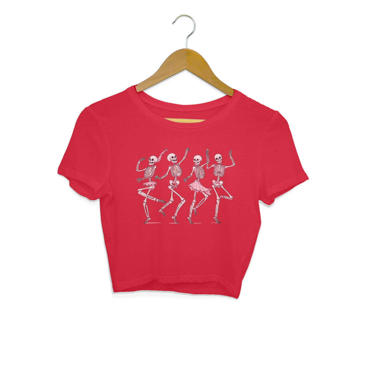 Pink Dancing Skeletons Crop Top Red Printrove