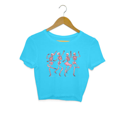 Pink Dancing Skeletons Crop Top Sky Blue Printrove