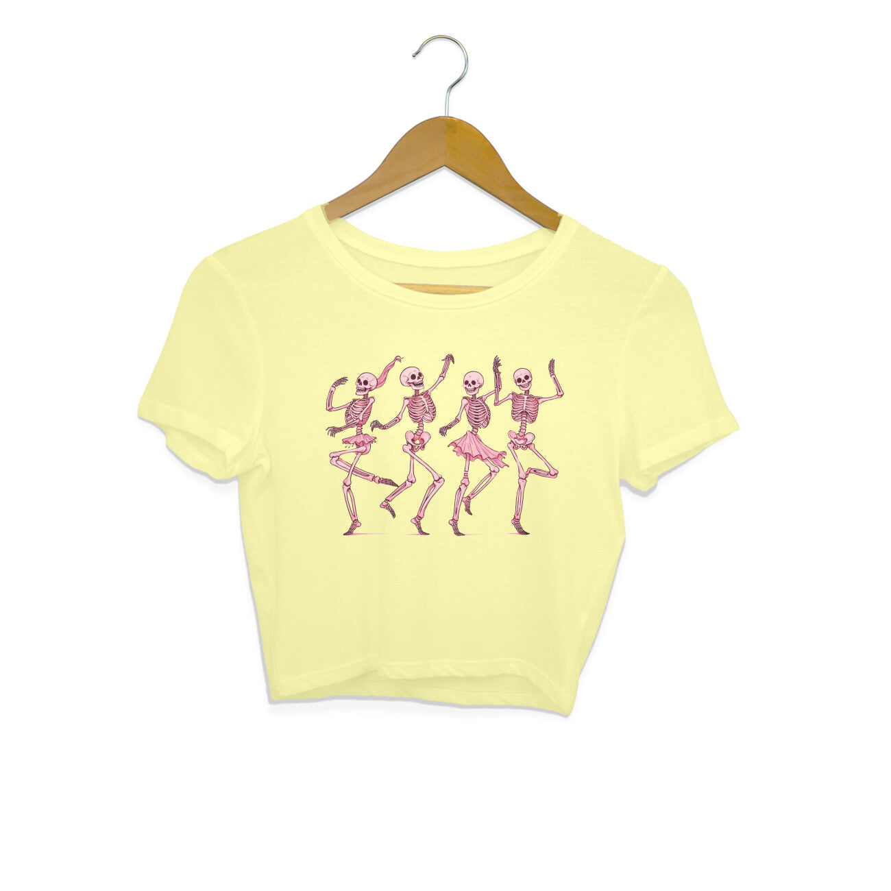 Pink Dancing Skeletons Crop Top Butter Yellow Printrove