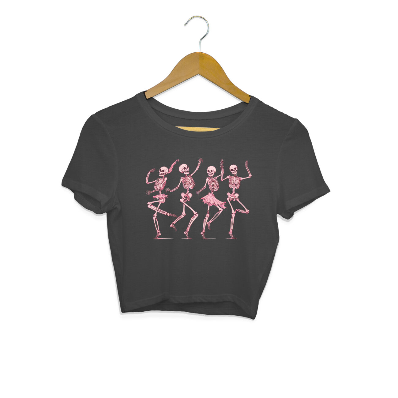 Pink Dancing Skeletons Crop Top Black Printrove