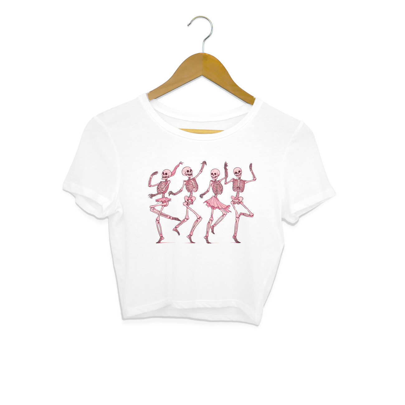 Pink Dancing Skeletons Crop Top White Printrove