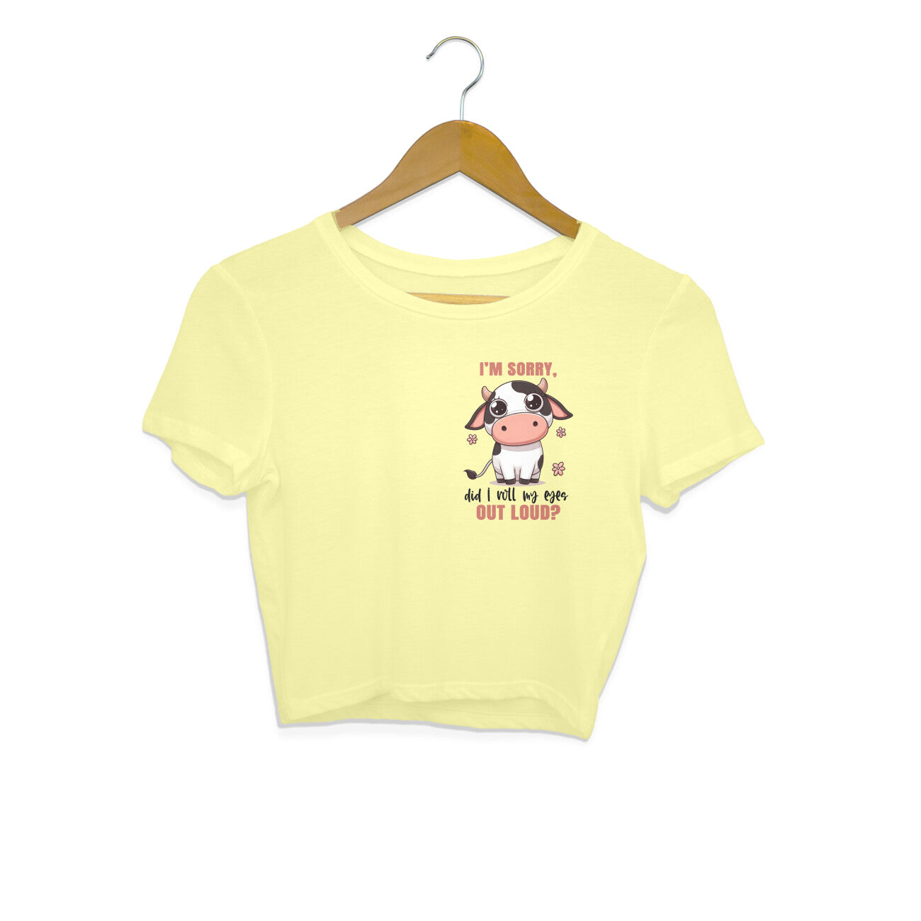 Roll My Eyes Out Loud Crop Top Butter Yellow Printrove